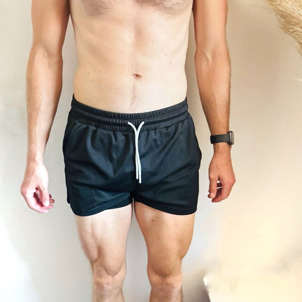 MENS IMPACT Black Solid Plain Drawstring Mesh Workout Gym 3” Short Shorts M